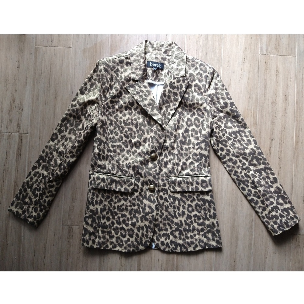EUC Berek Gold Metallic Animal Leopard Button Blazer S